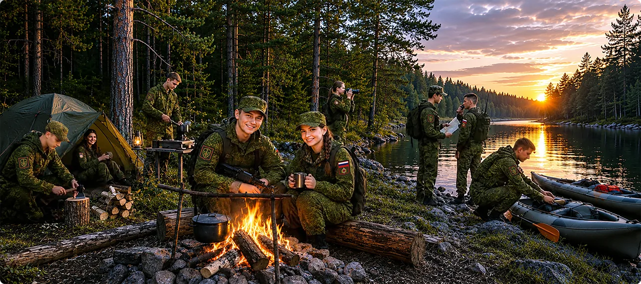 Поход с палатками у озера